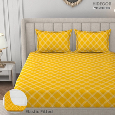 HIDECOR 280 TC Microfiber King Geometric Fitted (Elastic) Bedsheet(Pack of 1, Yellow)