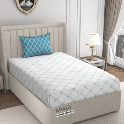 Apala 280 TC Microfiber Single Geometric Flat Bedsheet(Pack of 1, White & Blue)