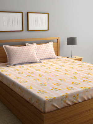 Klotthe 210 TC Cotton King Printed Flat Bedsheet(Pack of 1, Multicolor)