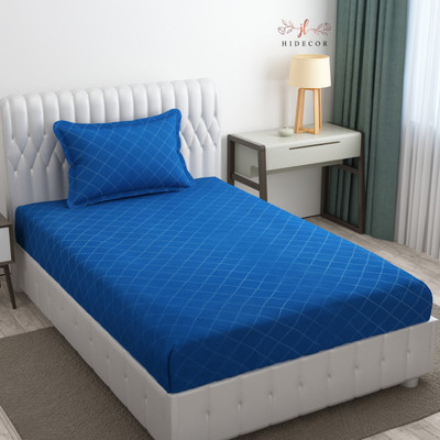 HIDECOR 280 TC Microfiber Single Geometric Flat Bedsheet(Pack of 1, Blue)