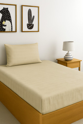 INDHOME LIFE 240 TC Cotton Single Solid Fitted (Elastic) Bedsheet(Pack of 1, Beige)