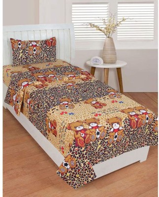 Spring Board 144 TC Polyester Single, Queen Self Design Flat Bedsheet(Pack of 1, Design 05, Teddy design)