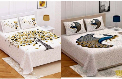 PALANG SHOBHA Cotton Double Flat 144 TC Jaipuri Prints Bedsheet(Pack of 2, Multicolor)