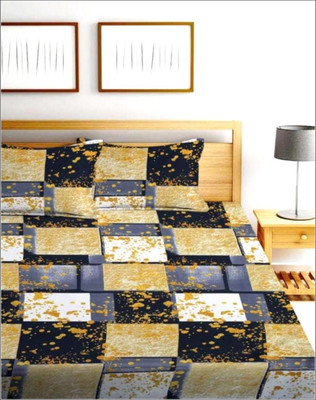 The Divine Cotton Super King Fitted (Elastic) 450 TC 3D Printed Bedsheet(Pack of 1, 06-Yellow,300)