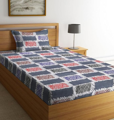 Quirky Home 200 TC Microfiber Single Abstract Fitted (Elastic) Bedsheet(Pack of 1, Multicolor)