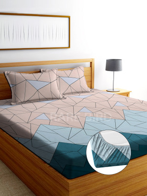 RARE BIRD 210 TC Cotton King Printed Fitted (Elastic) Bedsheet(Pack of 1, Multicolor)