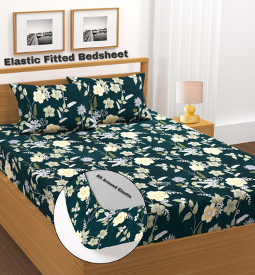 Amrange 210 TC Microfiber King 3D Printed Fitted (Elastic) Bedsheet(Pack of 1, Multicolor)
