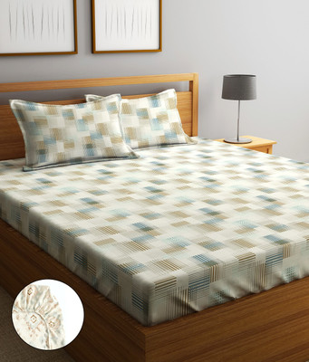 Home Sizzler 210 TC Microfiber Double Abstract Fitted (Elastic) Bedsheet(Pack of 1, Beige)