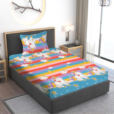 Home Stylish 220 TC Microfiber Single Floral Flat Bedsheet(Pack of 1, Sky blue)