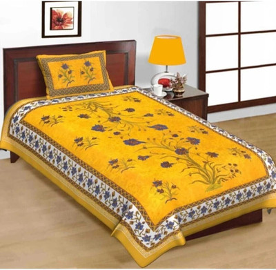 FABSOFT Cotton Single Flat 144 TC Jaipuri Prints Bedsheet(Pack of 1, Yellow)