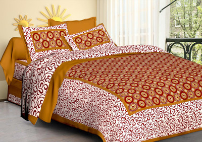 DURABLE TEXTILE Cotton King Flat 210 TC Printed Bedsheet(Pack of 1, Brown, White)