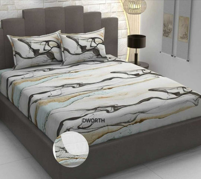 DWORTH Cotton King Fitted (Elastic) 220 TC Printed Bedsheet(Pack of 1, White)