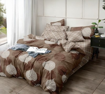 HOMYBEES 185 TC Polyester Double Abstract Flat Bedsheet(Pack of 1, Brown)