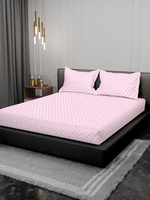 YUTERA Cotton Super King Flat 310 TC Floral Bedsheet(Pack of 1, Pink)