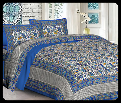 JAIPUR PRINTS Cotton Double Flat 220 TC Jaipuri Prints Bedsheet(Pack of 1, Blue)