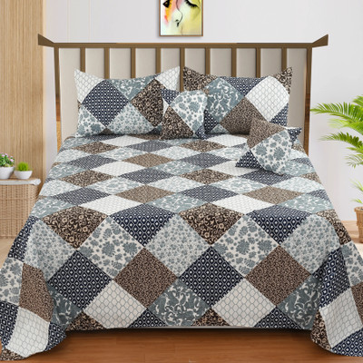 CLOVIS KRAFTS Cotton Queen Flat 300 TC Printed Bedsheet(Pack of 1, BLUE D)