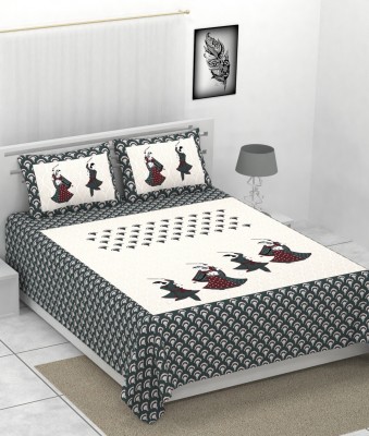 AC FASHION 144 TC Cotton Double Printed Flat Bedsheet(Pack of 1, Grey)