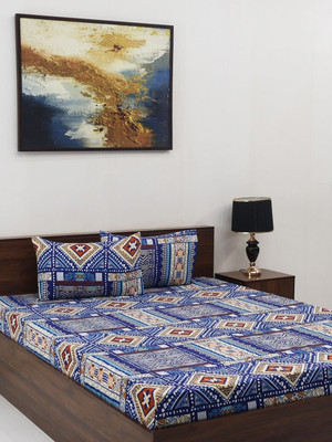 Steve and Anderson Microfiber Double Flat 160 TC Geometric Bedsheet(Pack of 1, Beige)