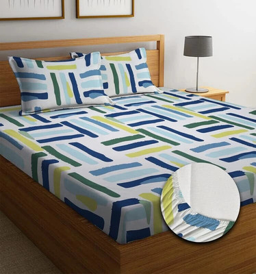 Bedit Cotton King Fitted (Elastic) 320 TC Floral Bedsheet(Pack of 1, Multicolor)