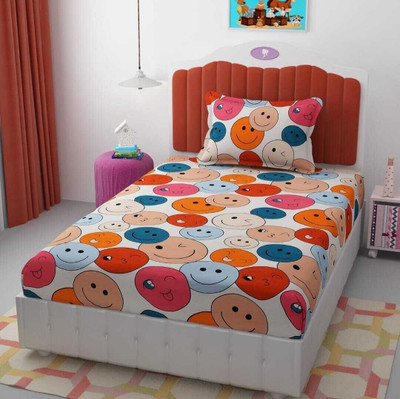 HOMIMPEX Cotton, Microfiber Single Flat 210 TC Floral Bedsheet(Pack of 1, Multi-smiley)