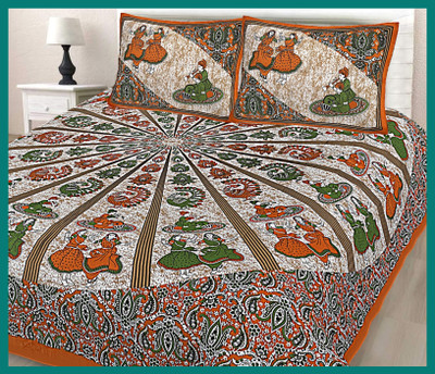 BedZone Cotton Double Flat 240 TC Jaipuri Prints Bedsheet(Pack of 1, Brown)