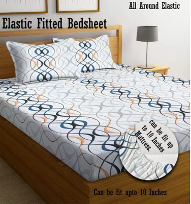 ROOMSTYLE Cotton King Fitted (Elastic) 210 TC Printed Bedsheet(Pack of 1, Multicolor)