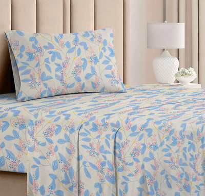 VAS COLLECTIONS Cotton Single Flat 160 TC Floral Bedsheet(Pack of 1, Light White)