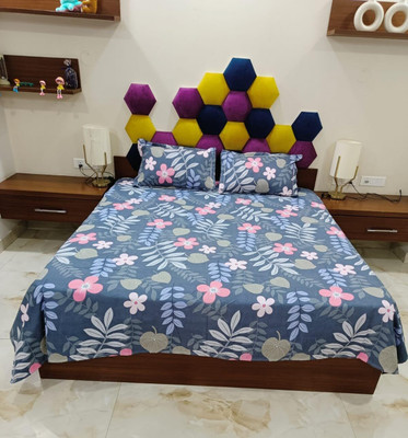 Caffeine Polycotton Queen Flat 275 TC Floral Bedsheet(Pack of 1, White)