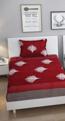 TURIYA Microfiber Single Flat 180 TC Floral Bedsheet(Pack of 1, Maroon)