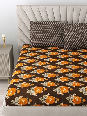 Glaze 120 TC Cotton Double Floral Flat Bedsheet(Pack of 1, Orange)