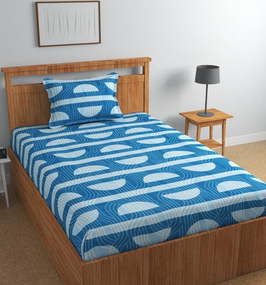 Yamoria 190 TC Cotton Single Printed Flat Bedsheet(Pack of 1, Blue)