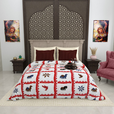 RJ Cotton King Flat 210 TC Printed Bedsheet(Pack of 1, Bedsheet-White-Multi)