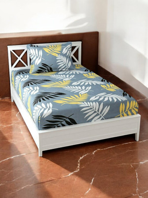 HOMYBEES Cotton Single Fitted (Elastic) 220 TC Abstract Bedsheet(Pack of 1, Grey)