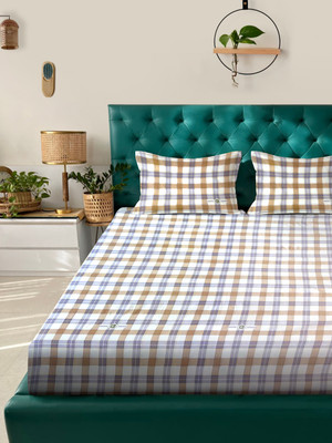 Ackross 104 TC Microfiber Queen Checkered Flat Bedsheet(Pack of 1, Multicolor)