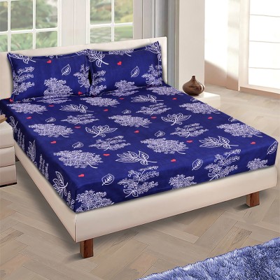 ROMEE 144 TC Microfiber Double Floral Flat Bedsheet(Pack of 1, Navy Blue)