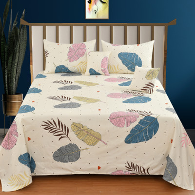 CLOVIS KRAFTS Cotton King Flat 300 TC Printed Bedsheet(Pack of 1, CREAM FEATHER)