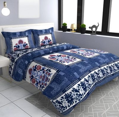 AARAVI TRADERS 250 TC Woolen Double Printed Flat Bedsheet(Pack of 1, Blue)