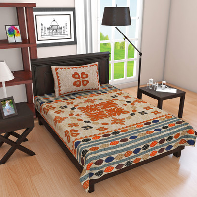 E ELMA 140 TC Cotton Single Printed Flat Bedsheet(Pack of 1, Multicolor)