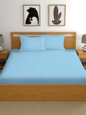 DELIGANT IMPORTS 220 TC Cotton Double Striped Flat Bedsheet(Pack of 1, Sky Blue)