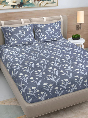t tungol 210 TC Cotton King Printed Fitted (Elastic) Bedsheet(Pack of 1, Multicolor)