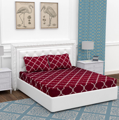 BEVI 300 TC Microfiber Double Printed Flat Bedsheet(Pack of 1, Red)