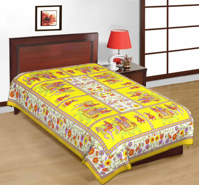 Unique Choice 220 TC Cotton Single Self Design Flat Bedsheet(Pack of 1, Yellow)