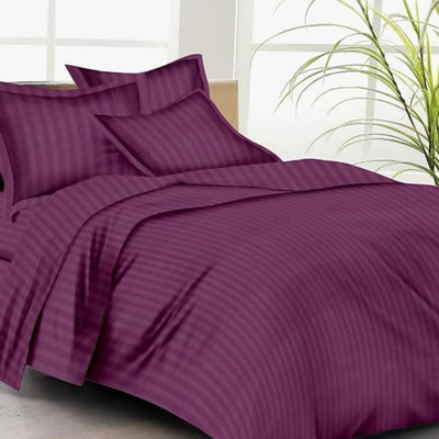 Lucifer Cotton, Satin Double Flat 280 TC Striped Bedsheet(Pack of 1, Wine)