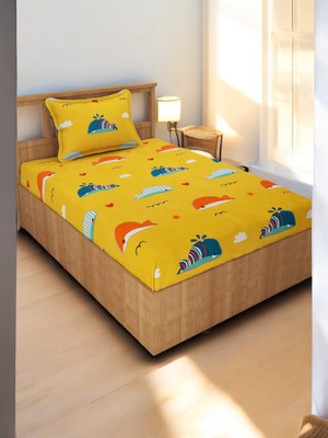 HOMYBEES 220 TC Cotton Single Animal Fitted (Elastic) Bedsheet(Pack of 1, Yellow)