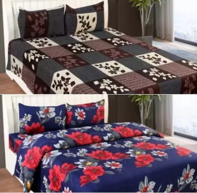 NEWMADHU 144 TC Polycotton King, Queen 3D Printed Flat Bedsheet(Pack of 2, Blue)