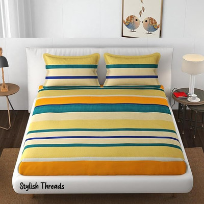 ARDM 210 TC Cotton Double Abstract Fitted (Elastic) Bedsheet(Pack of 1, Yellow)