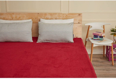 AGS ACTIVE Cotton Double Fitted (Elastic) 220 TC Solid Bedsheet(Pack of 1, Red)
