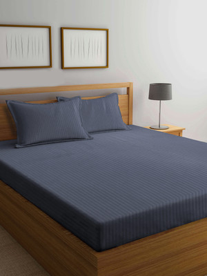 Klotthe 210 TC Polycotton Double Printed Flat Bedsheet(Pack of 1, Grey)