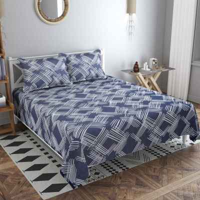 Kraftiq Homes 180 TC Microfiber Double Geometric Flat Bedsheet(Pack of 1, Blue Hash)