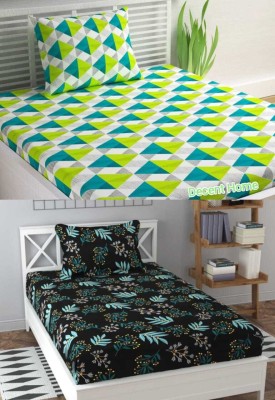 Decent Home 240 TC Cotton Single Printed Flat Bedsheet(Pack of 2, Green, Black)